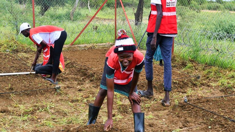 South Sudan Red Cross volunteers plant fruit tree seeds which are more resistant to drought than other crops in a bid to improve long-term food security in the community.