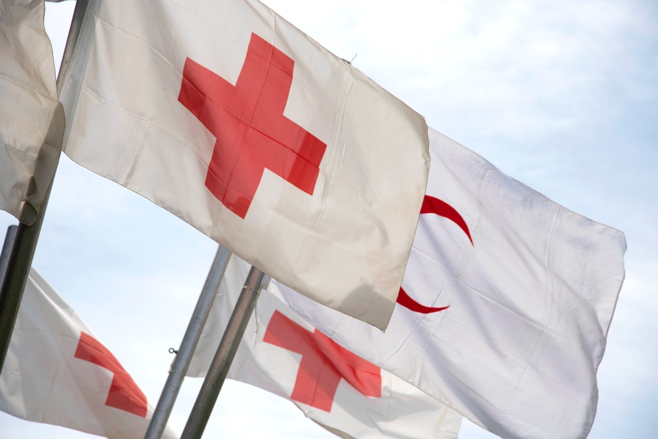 Red Cross and Red Crescent flags
