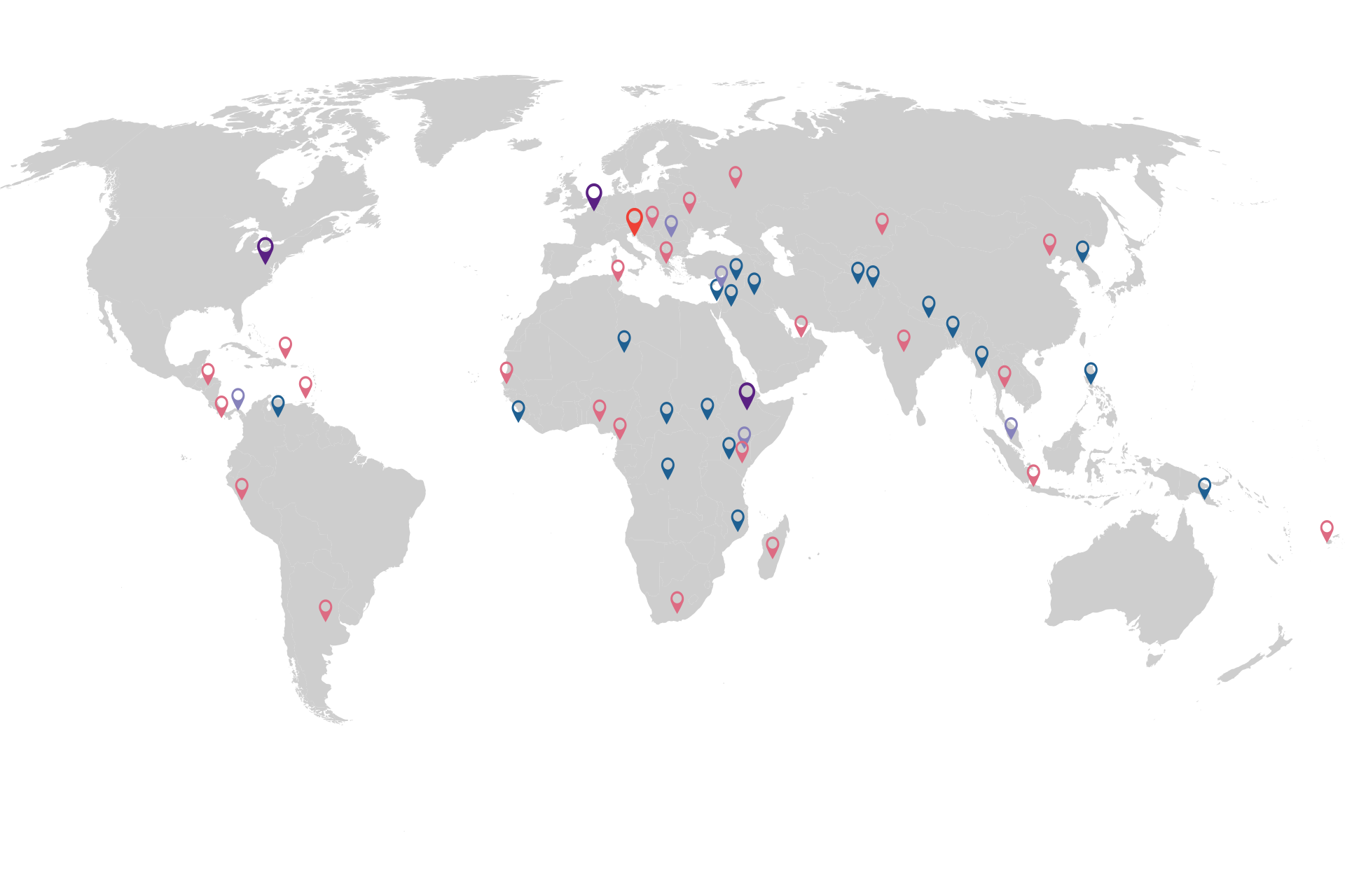 Un mapa que ilustra la presencia global de la Federación Internacional y nuestras numerosas oficinas en todo el mundo