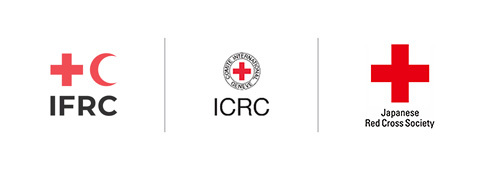 Logotipos de la IFRC, el CICR y la Cruz Roja Japonesa uno al lado del otro