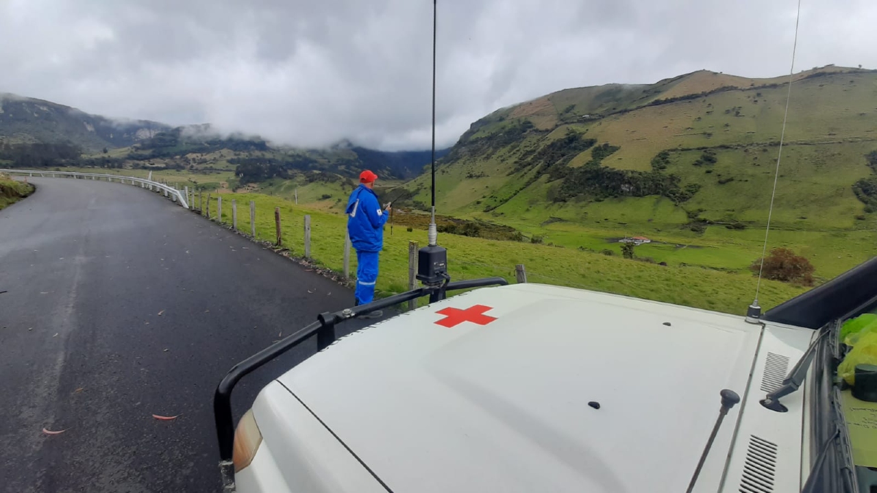 A Colombian Red Cross volunteer from Tolima district heads out to visit communities living close to Nevado del Ruiz volcano to warn them about the increase in volcanic activity and probable eruption.