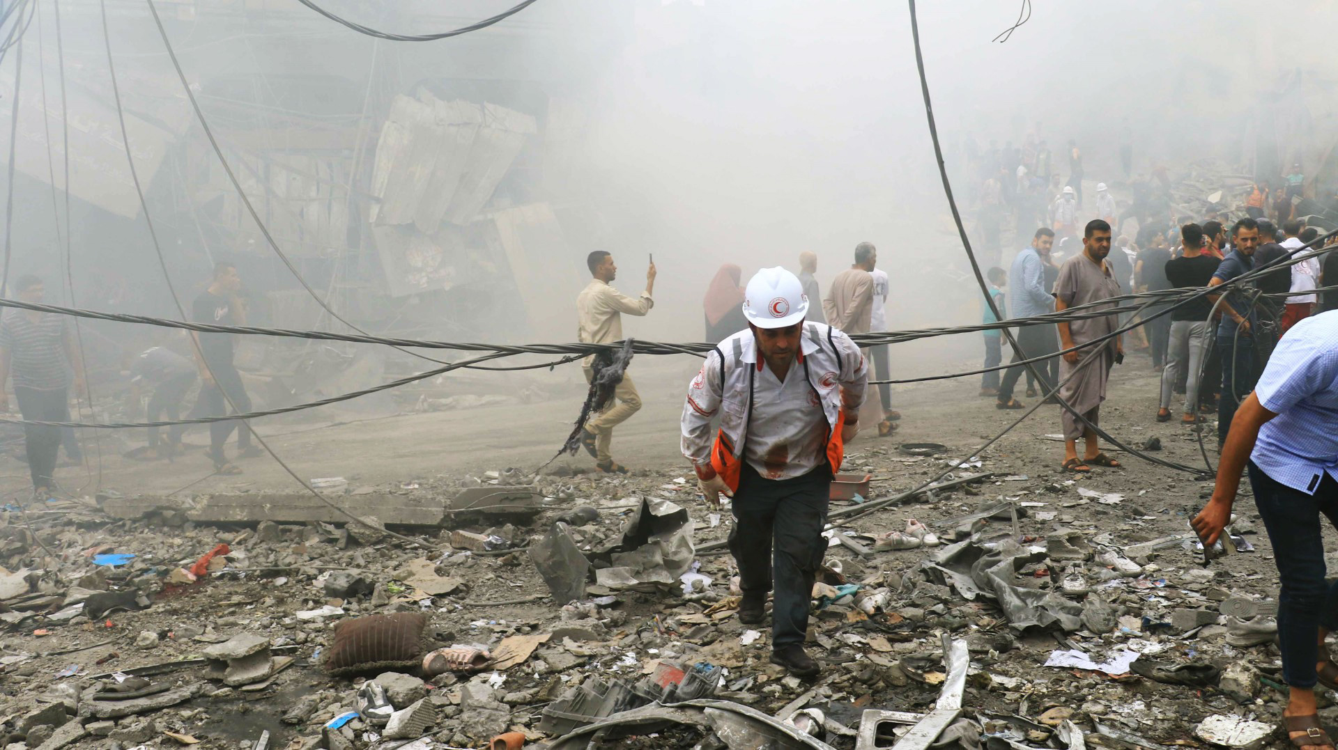 Palestine Red Crescent Society volunteers responding to the needs of people affected by the ongoing violence between Israel and Palestine.