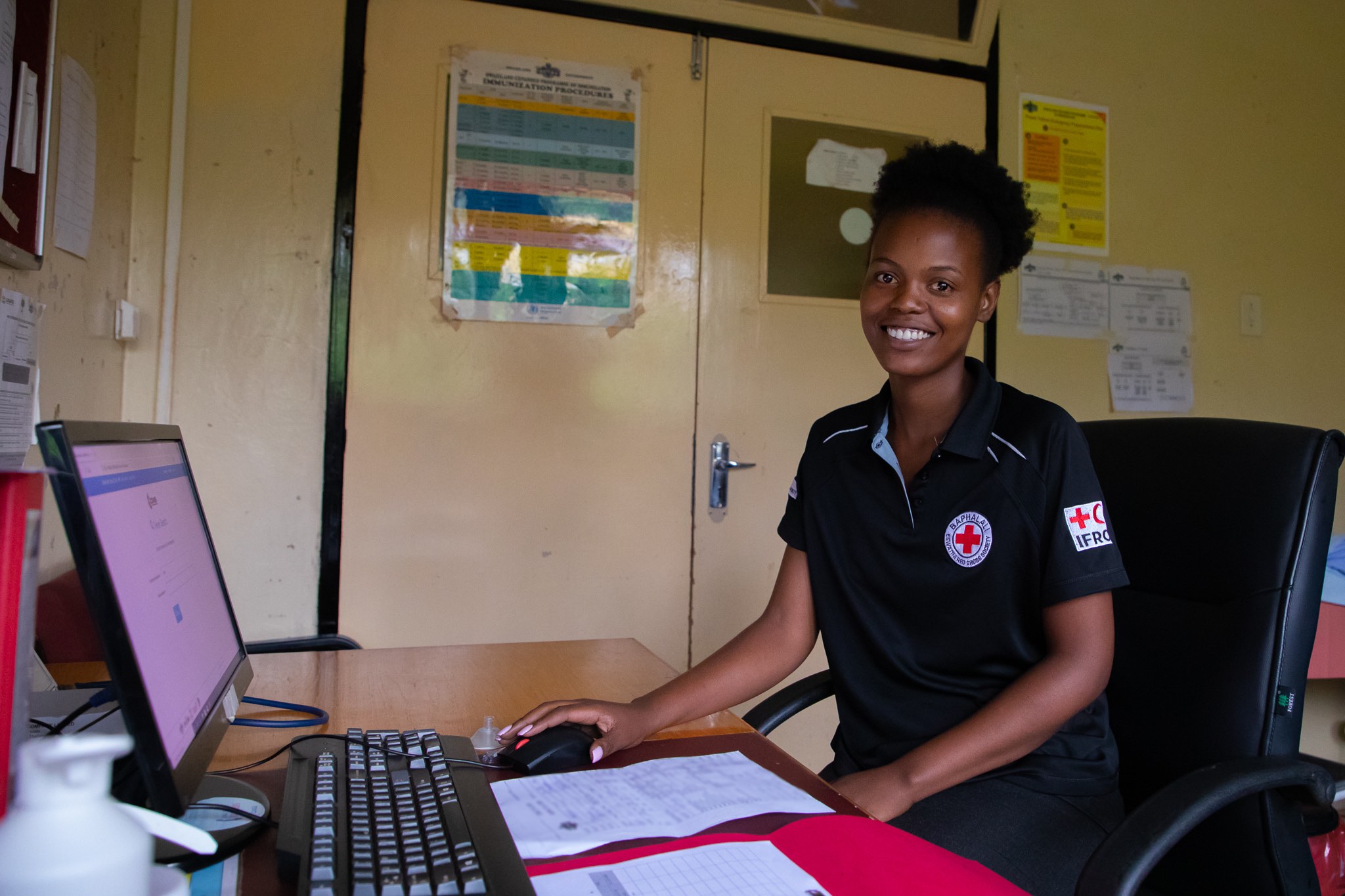 Nurse Phumlile Gina at the Silele Red Cross clinic, one of the three clinics run by the Baphalali Eswatini Red Cross. 