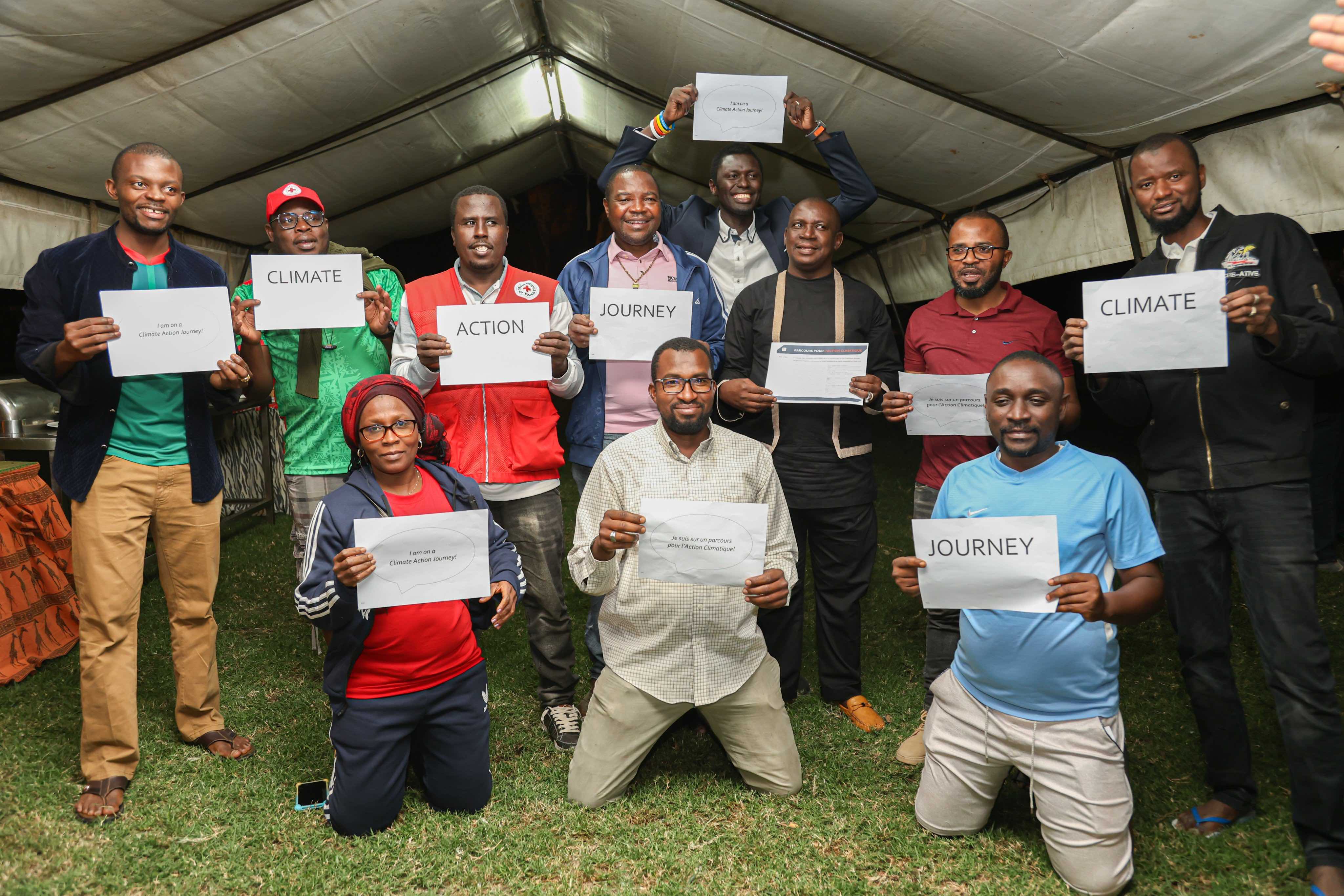 Representatives from numerous African Red Cross and Red Crescent National Societies, as well as IFRC and Climate Centre specialists, at a Climate Journey training in Naivasha, Kenya.