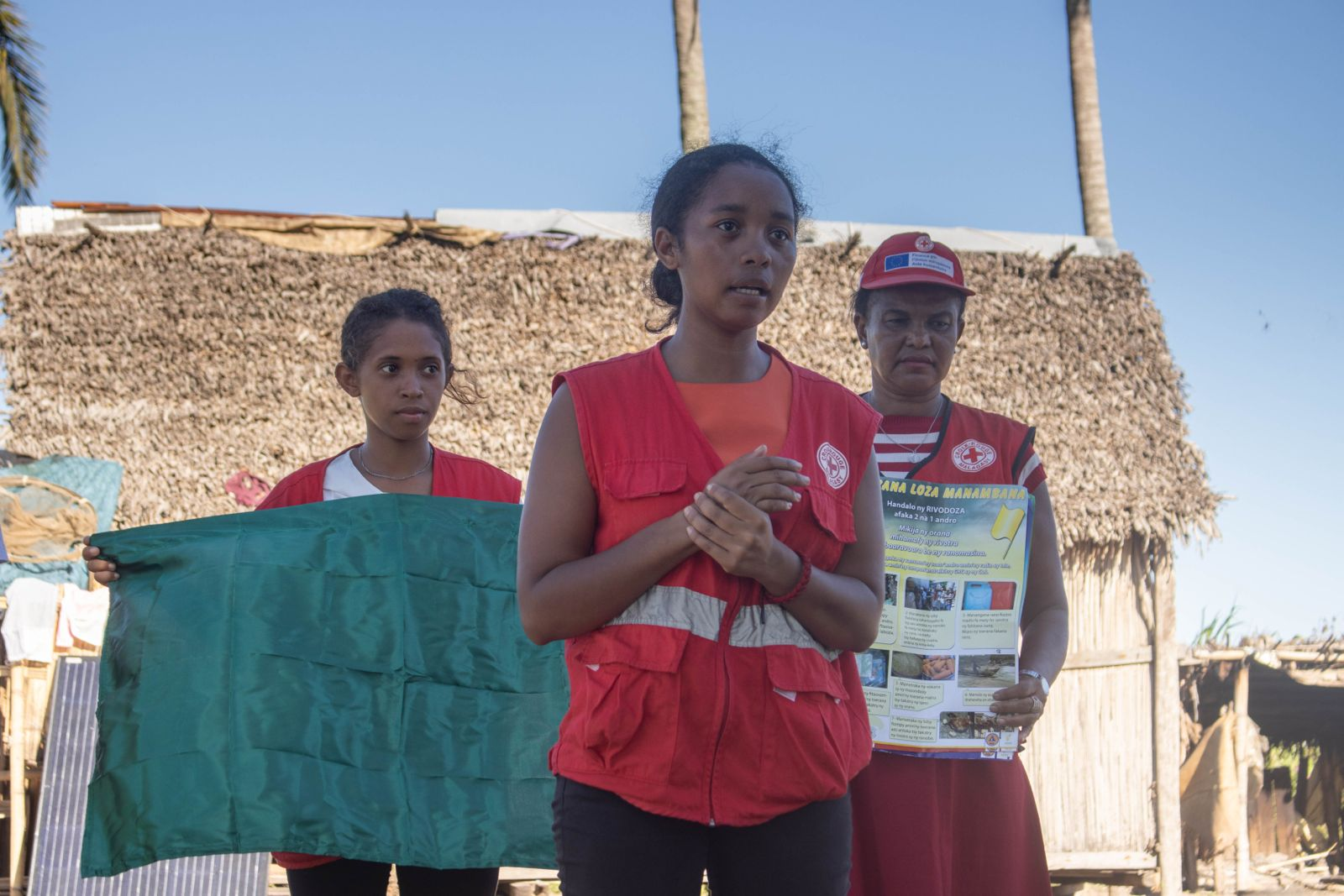 Malagasy Red Cross volunteer Valisoa Liesse Razafisalama leads a discussion aimed at helping all community members understand normal and critical physical processes such as menstruation, which often gets overlooked in the response following emergencies.