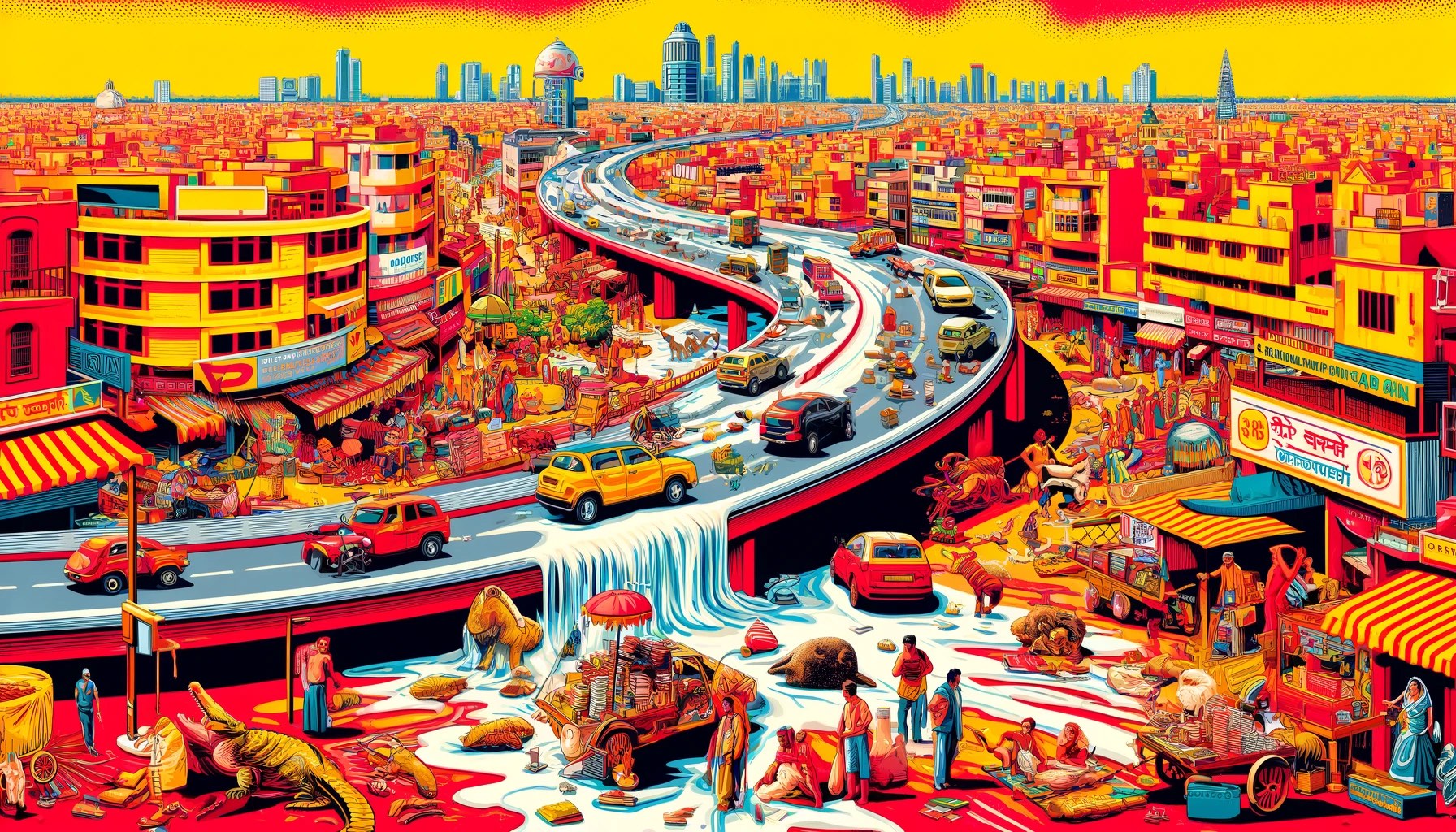 Una ciudad parece derretirse en esta imagen -saturada de rojos, naranjas y amarillos asociados al calor- creada con una herramienta de inteligencia artificial como parte de la campaña del Centro del Clima de la Cruz Roja y la Media Luna Roja para que la gente hable de la creciente incidencia de las olas de calor.