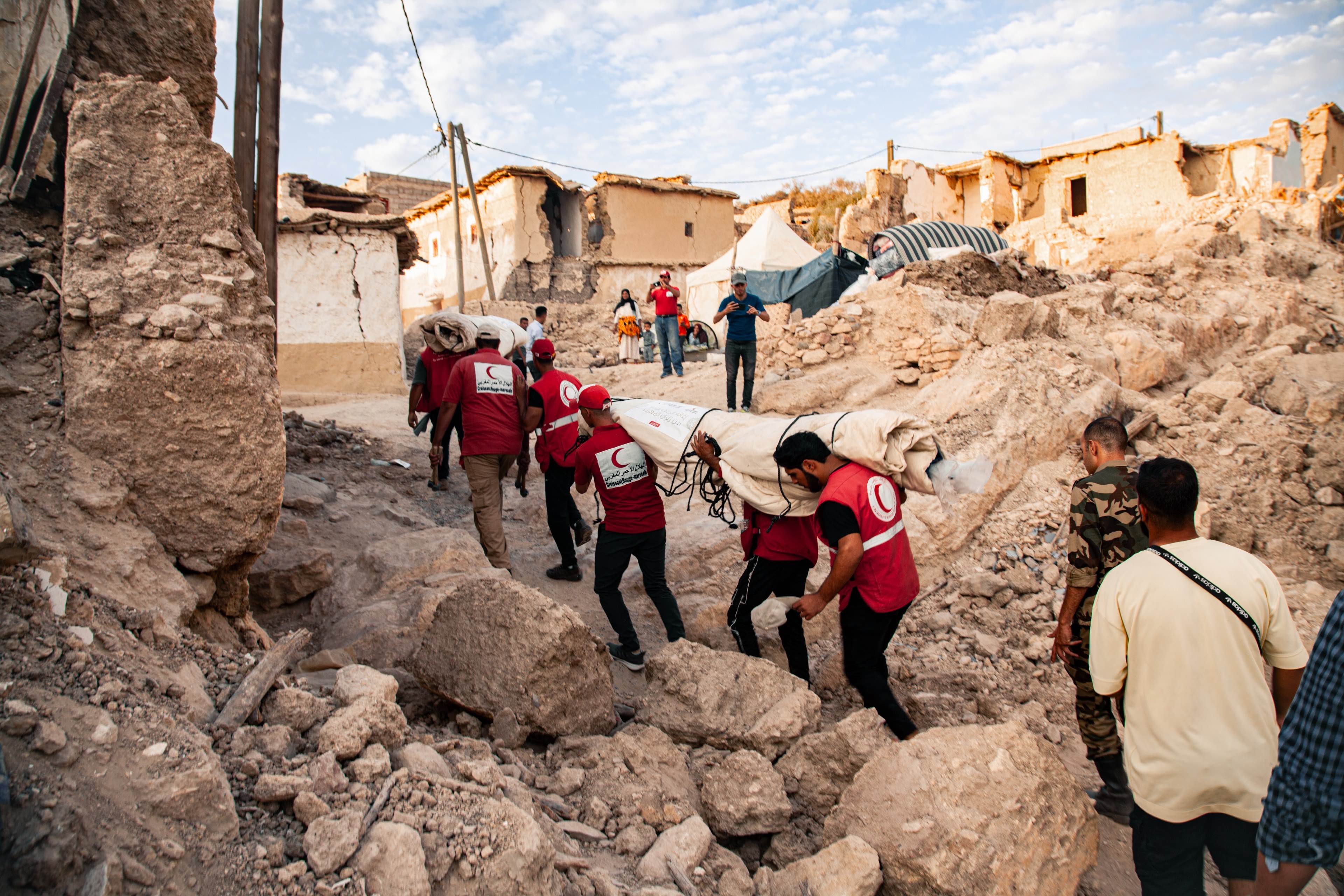 A team of Moroccan Red Crescent volunteers and staff respond to the earthquake that struck the country in September 2023.