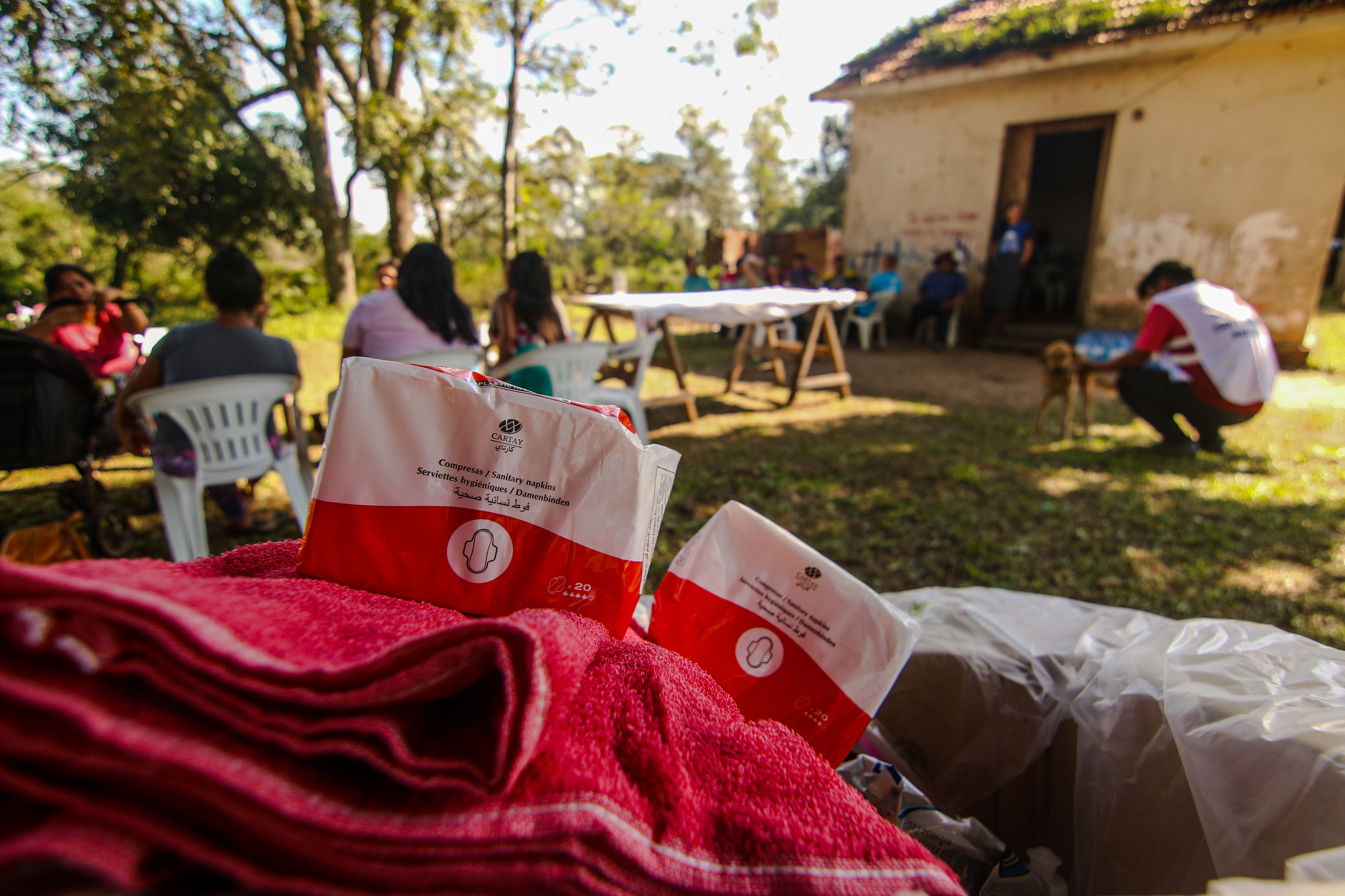 In the wake of floods that inundated entire communities in southern Brazil, the IFRC distributed hygiene kits that included sanitary napkins to help meet the health and hygiene needs of the community. 