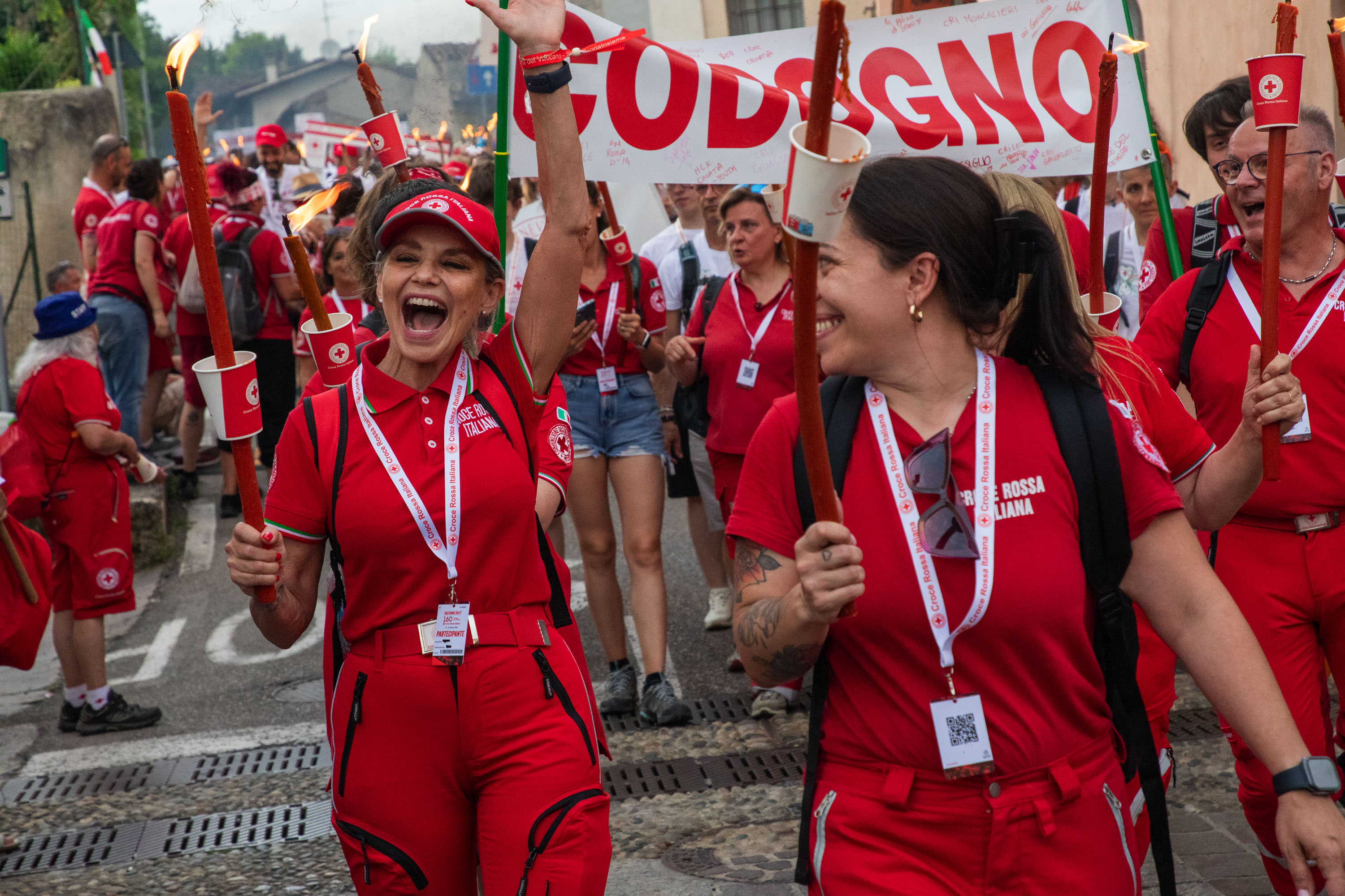 Members of the Italian Red Cross join thousands of Red Cross and Red Crescent volunteers and staff from around the world in Solferino, Italy, as they celebrate the creation of the International Red Cross Red Crescent Movement.