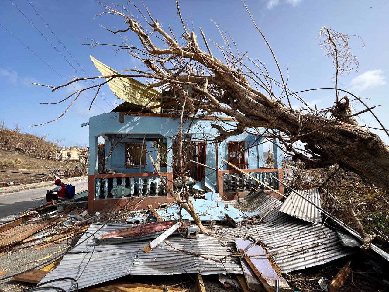 A massive tree has fallen over this home, one of thousands on the islands of Carriacou and Petite Martinique that were destoyed by Hurricane Beryl.   