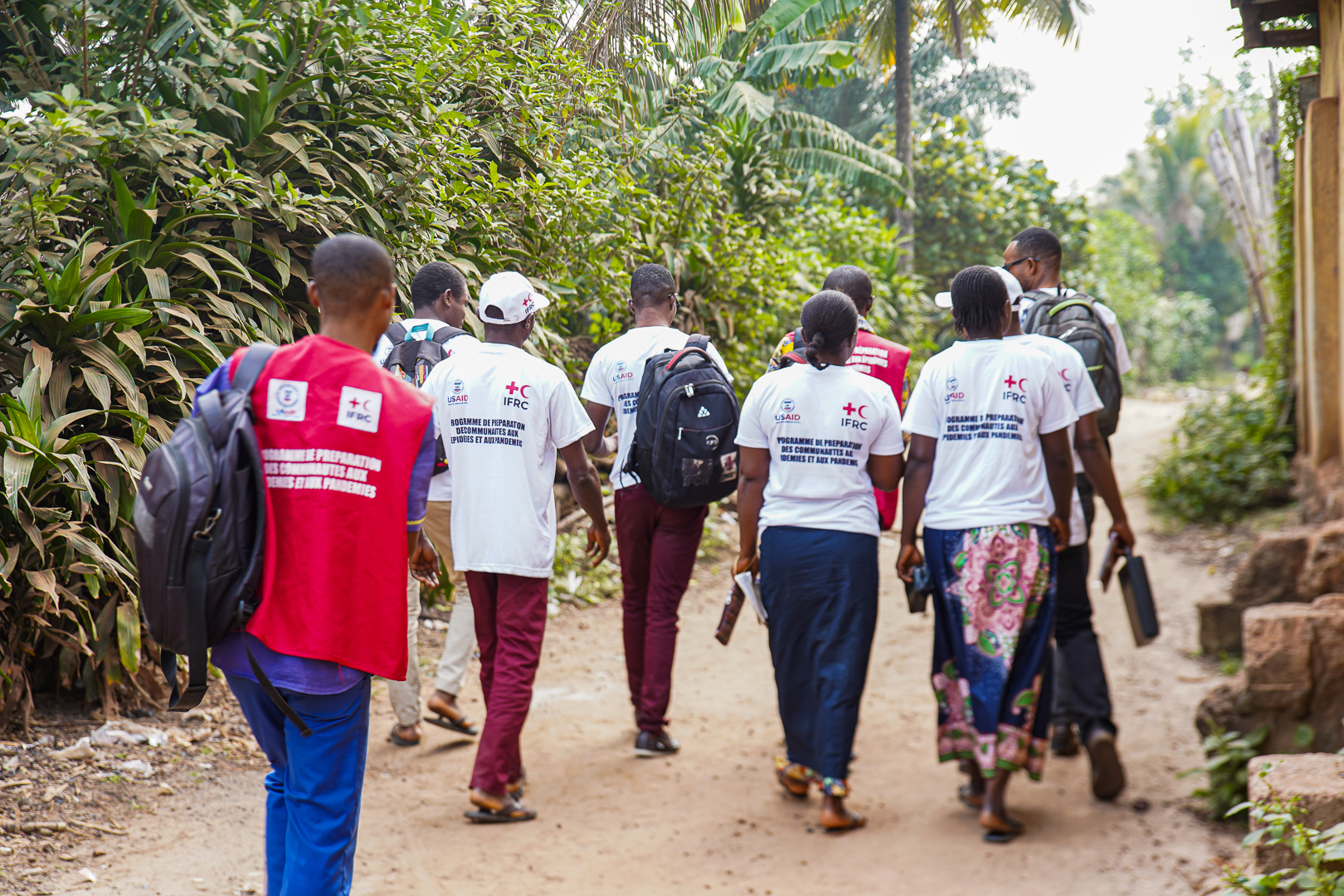 DRC Red Cross volunteers and staff conduct community engagement, risk communication, and community-based surveillance in response to the Mpox outbreak.
