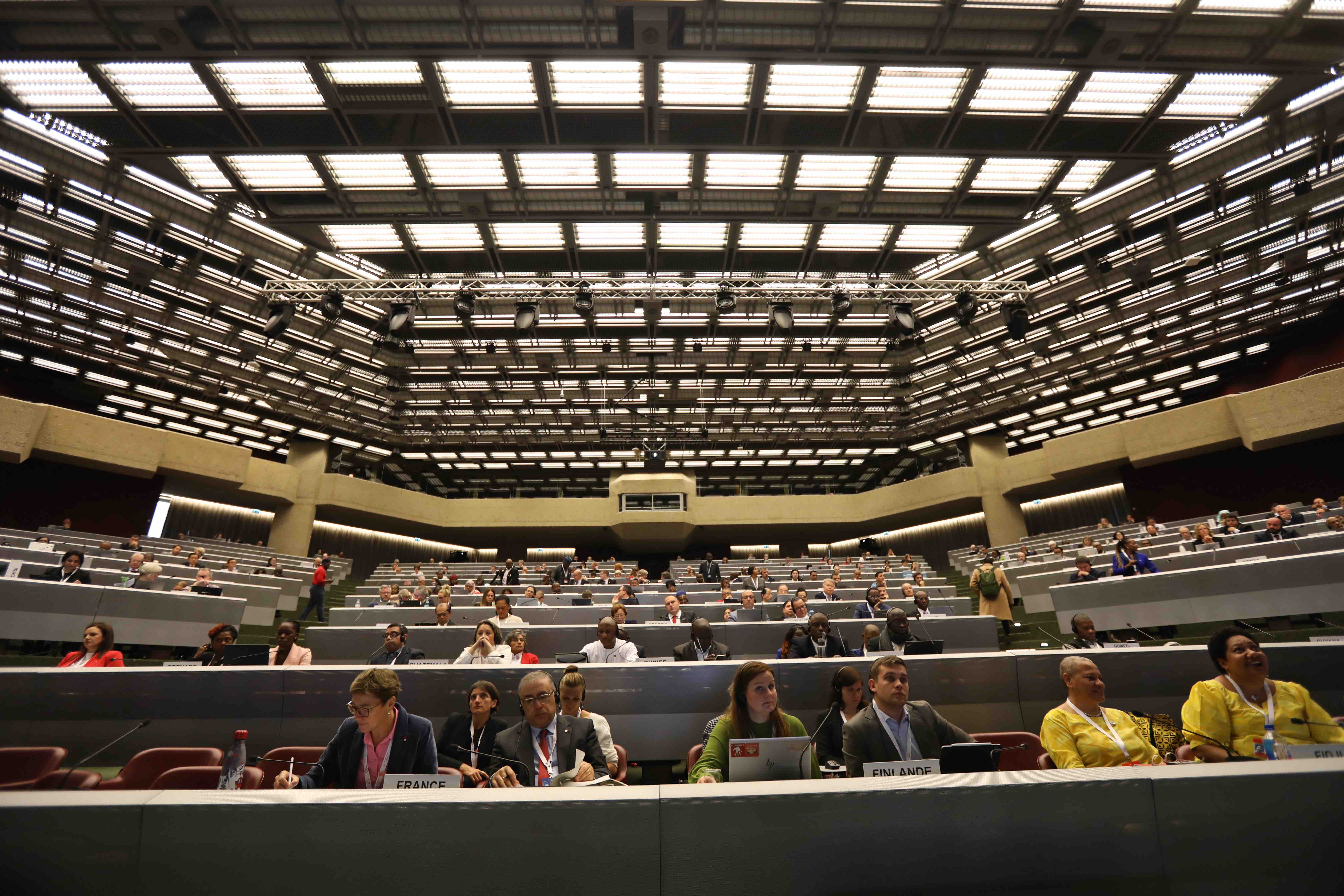 Members of the International Red Cross and Red Crescent Movement at the closing of its Council of Delegates in Geneva, Switzerland.