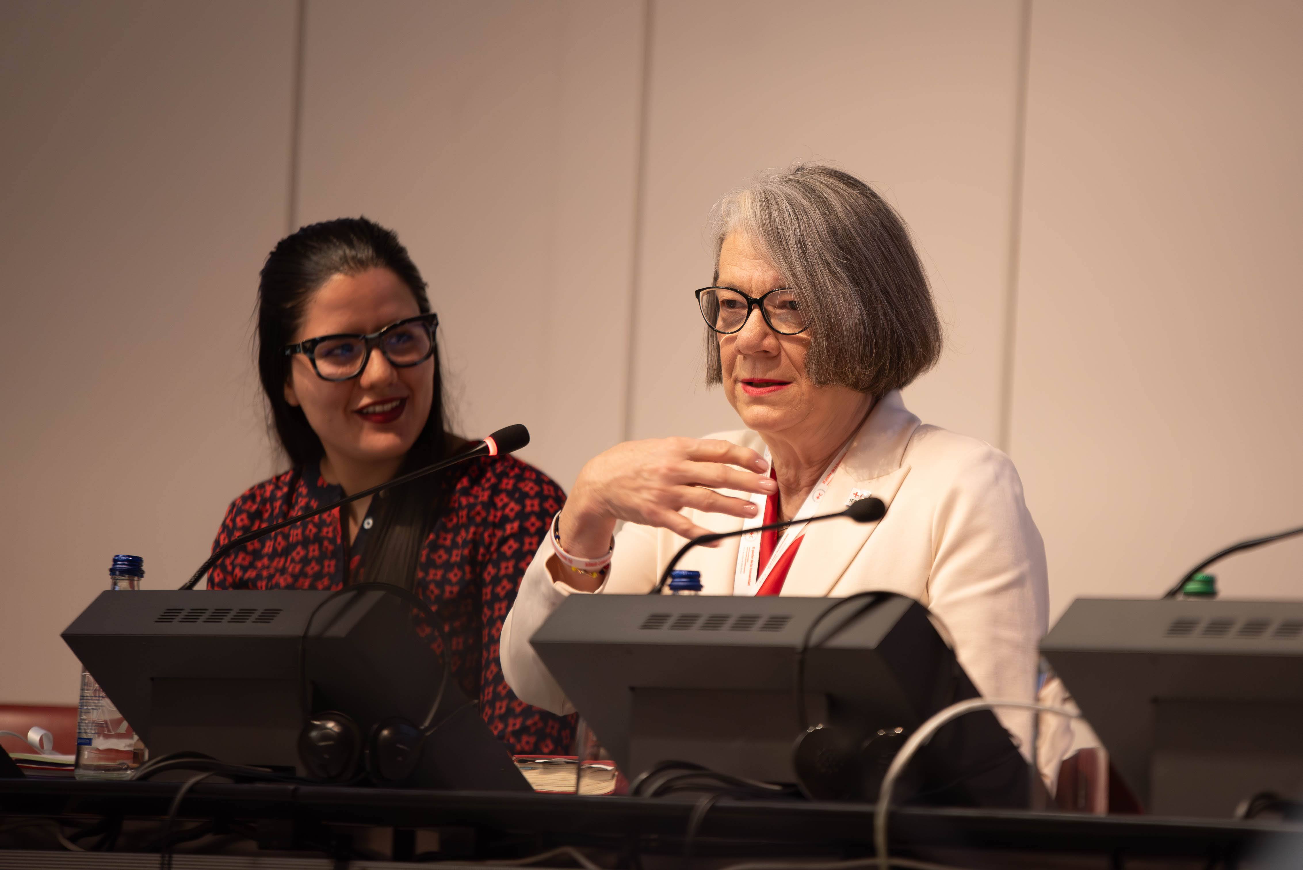 IFRC President Kate Forbes (right) speaks at the IFRC Youth Forum before the start of the Red Cross Red Crescent Statutory Meetings.
