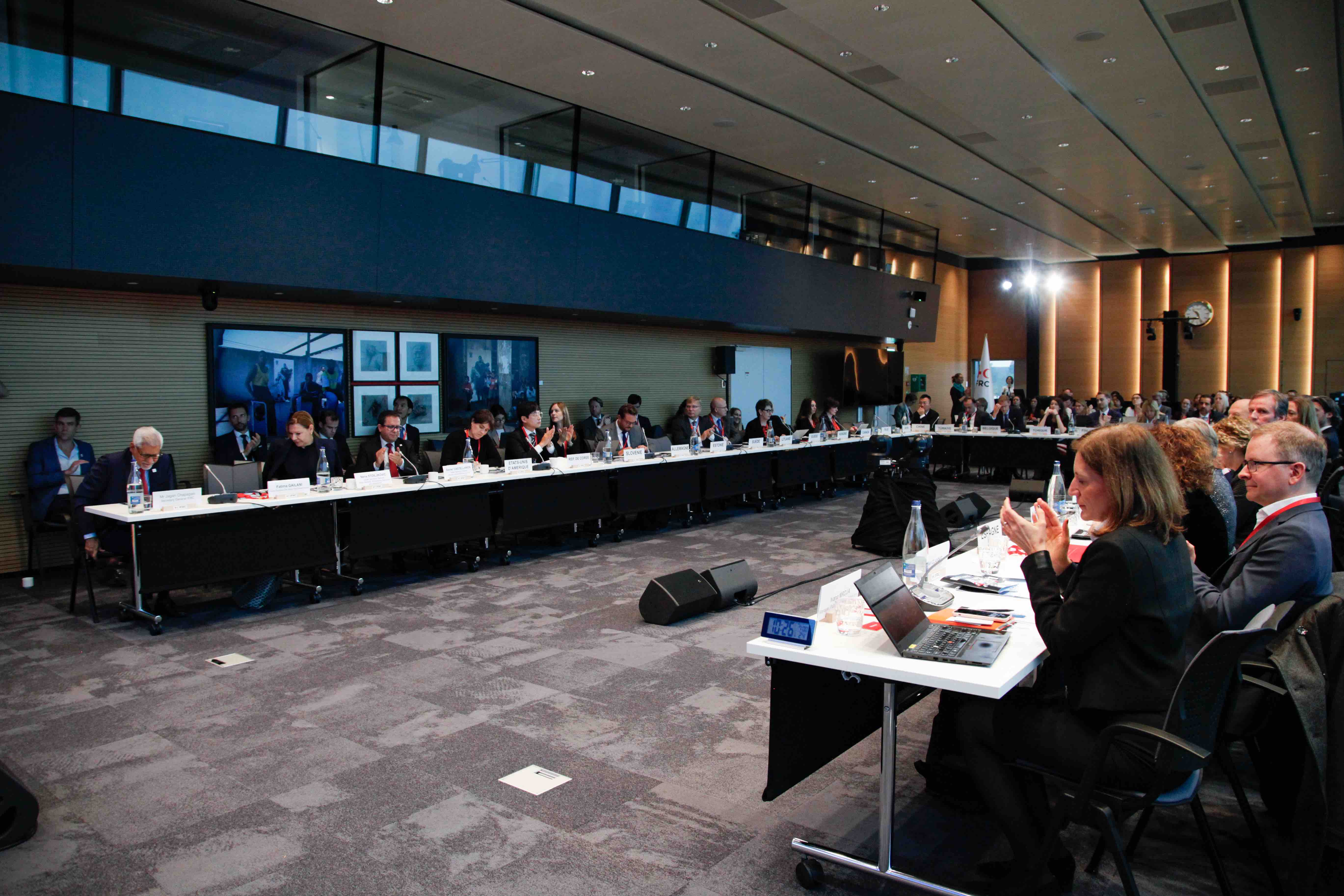 People gathered for the 2024 IFRC-DREF Pledging Conference at IFRC headquarters in Geneva, Switzerland.