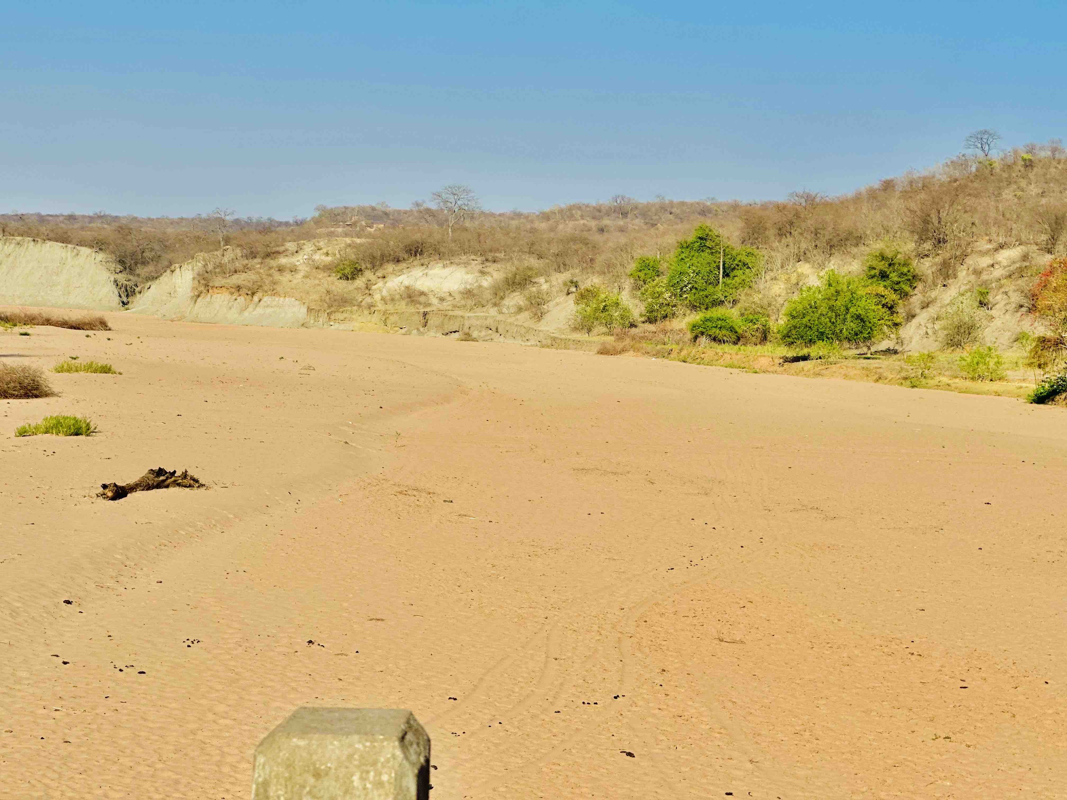 Lo que antes era el cauce de un río cerca de la comunidad de Binga, Zimbabue, es ahora sólo una alfombra de arena seca gracias a la prolongada sequía que azota a amplias zonas del país. 