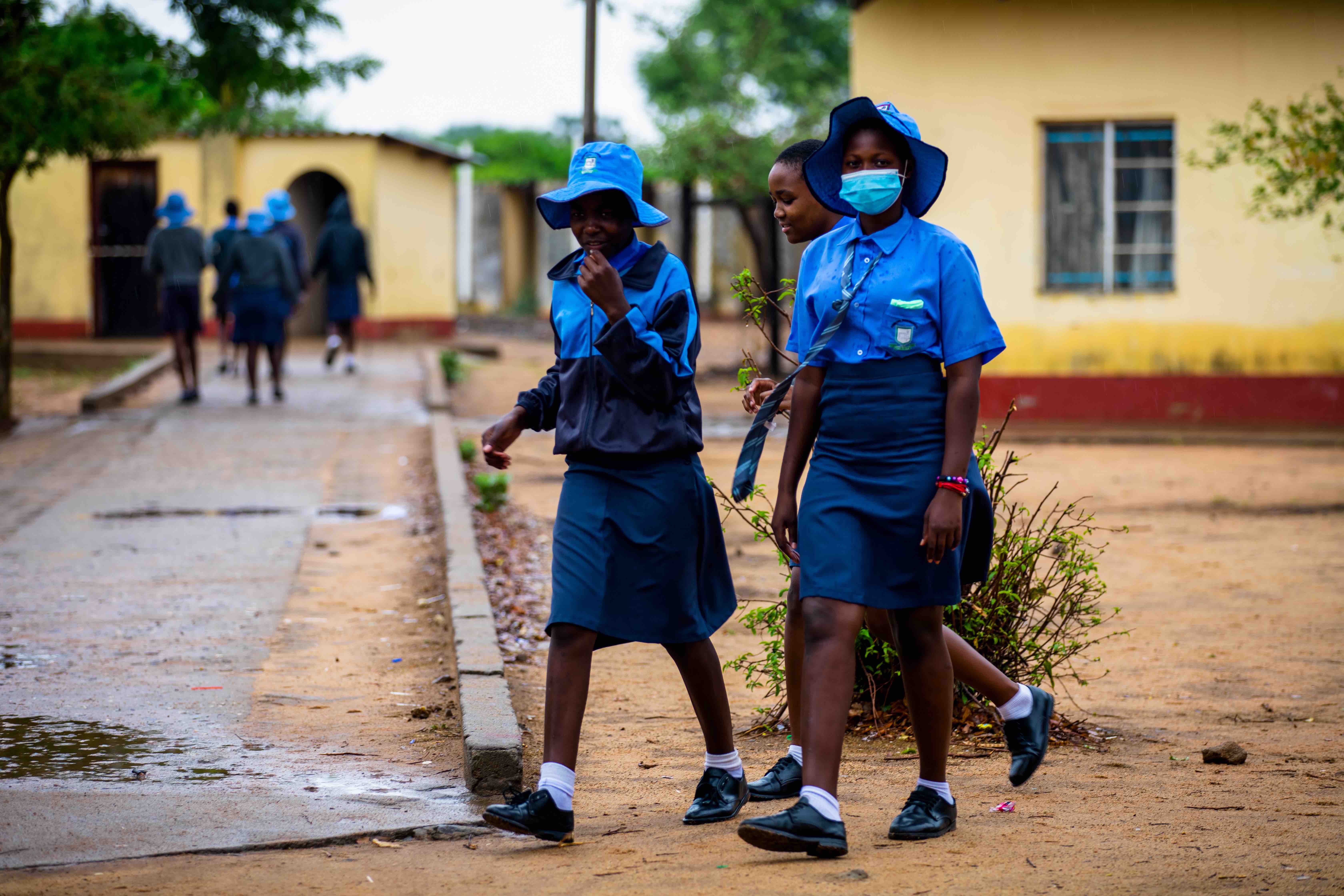 Two students at Chibuwe High School in Chipinge respond swiftly to the drill alarm during a flood simulation exercise. 