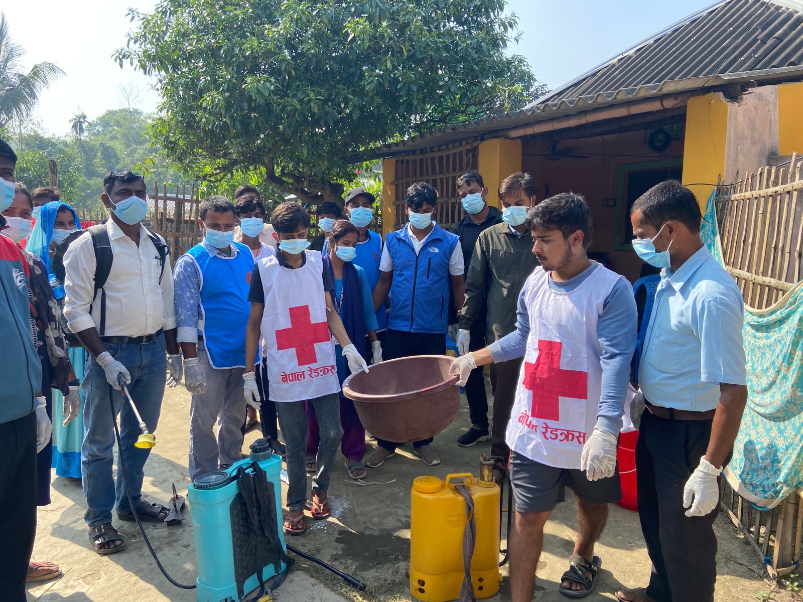 Nepal Red Cross volunteers join local health officers in disinfection efforts aimed at halting the spread of Cholera.