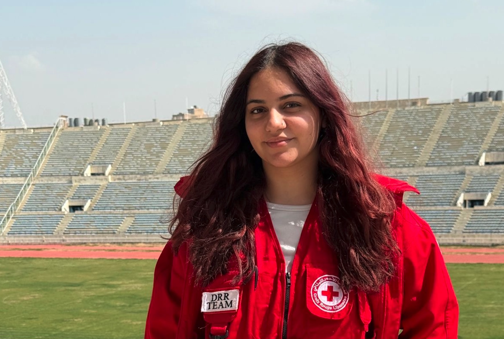 Nancy, a Lebanese Red Cross volunteer, at the Camille Chamoun Sports City Stadium in Beirut.