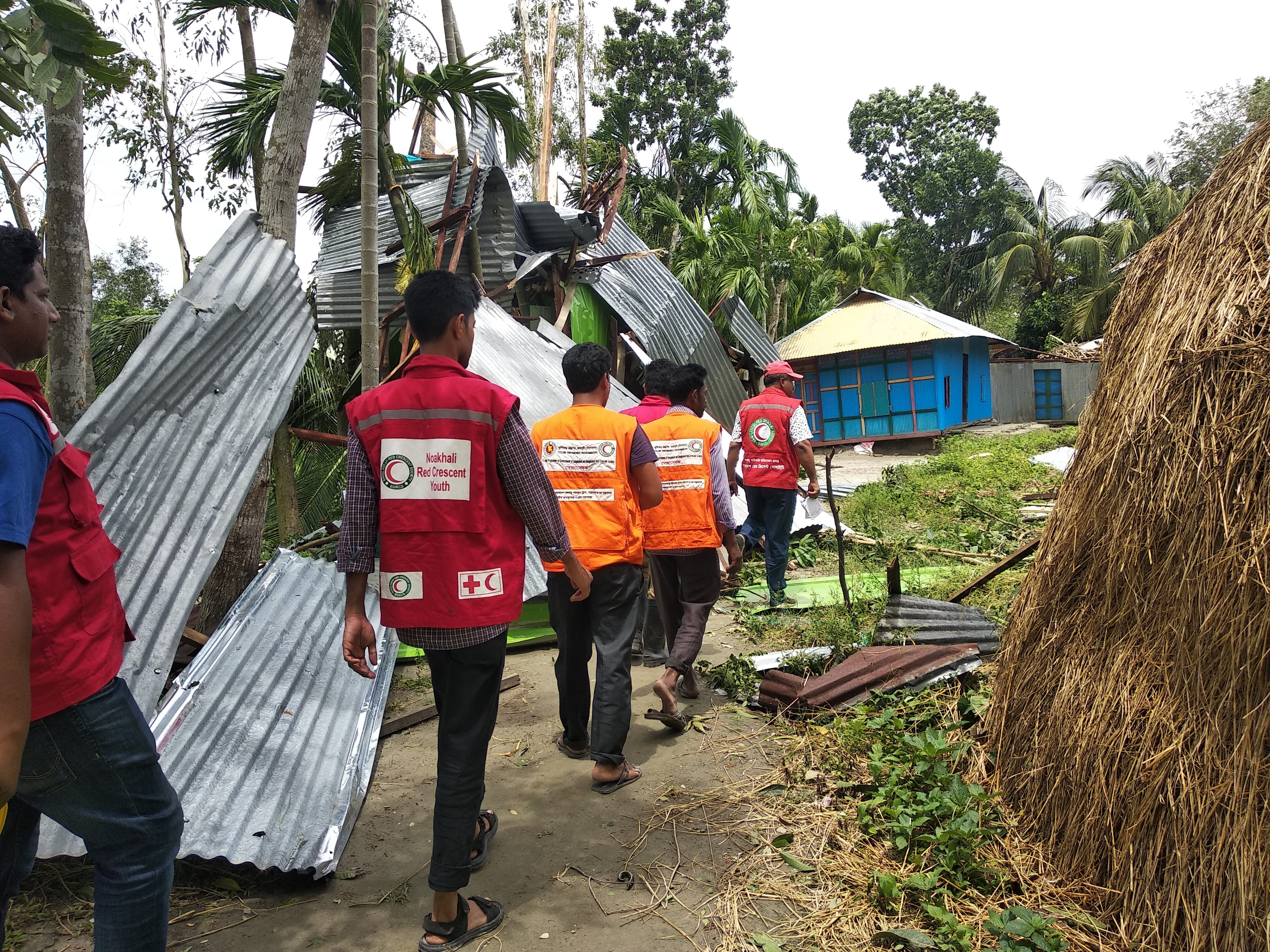 Bangladesh, Noakhali,04 May 2019. Bangladesh Red Crescent volunteers quickly on the ground to assist affected people after Cyclone Fani moved through Bangladesh. Cyclone Fani made landfall in Odisha s