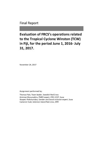 Evaluation of FRCS' operations related to the Tropical Cyclone Winston (TCW) in Fiji, for the period June 1, 2016 - July 31, 2017 .pdf
