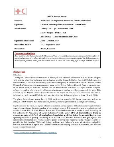MDRLB007 - Lebanon _Arsal Population Movement - DREF Review Report 2019.pdf