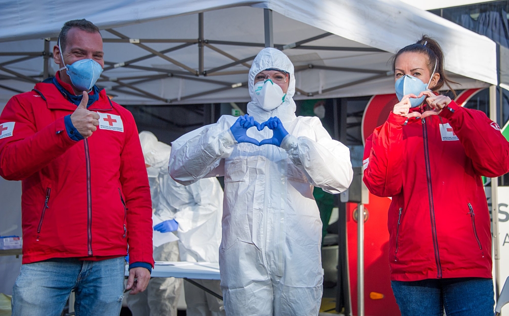 Hungary, November 2020.  Volunteers from the Hungarian Red Cross have stepped up mobile COVID-19 testing in the capital Budapest and in the regions in the face of ongoing steep rises in coronavirus ca