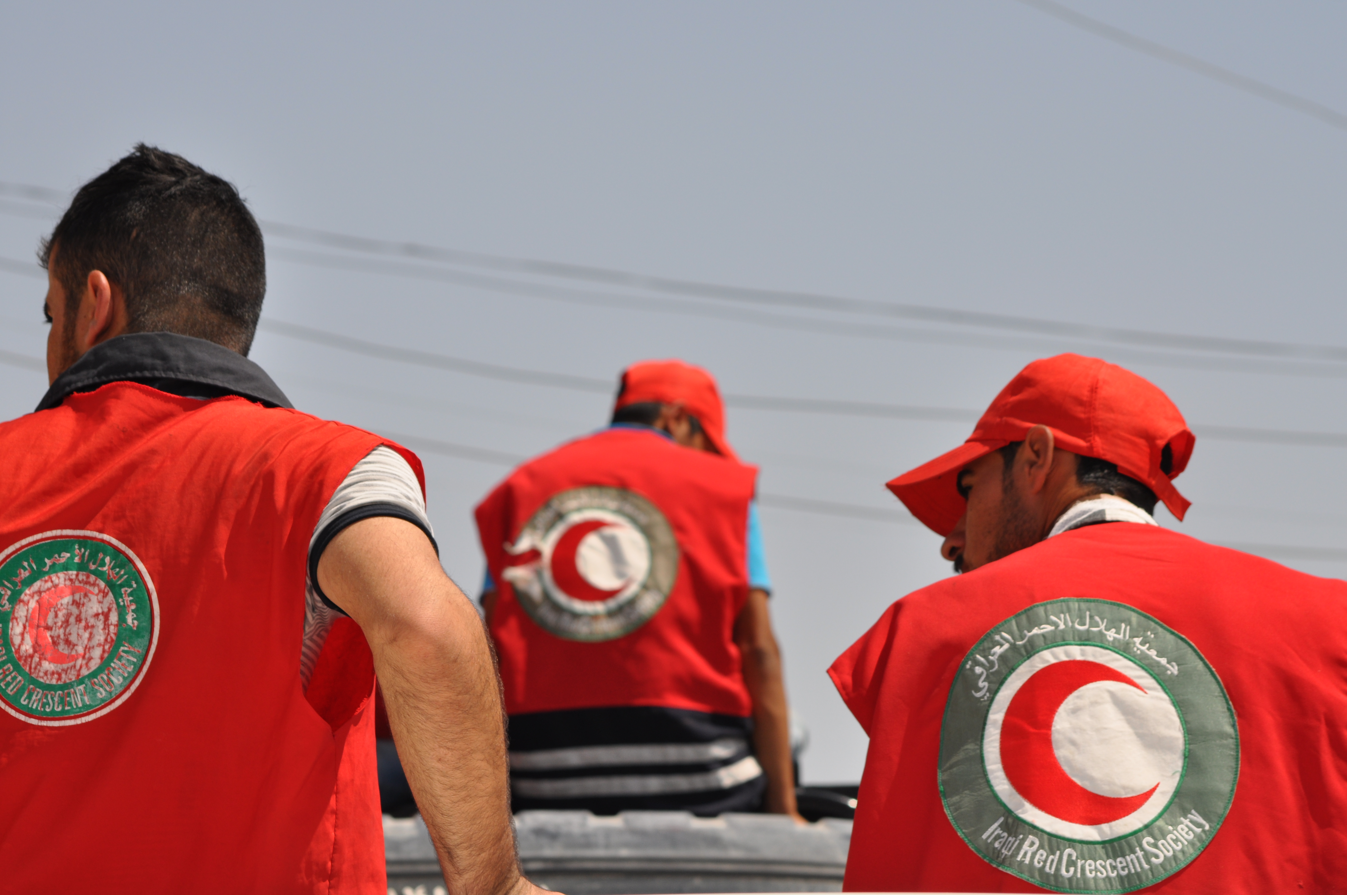 Iraqi Red Crescent volunteers deliver aid to families in Sinjar, where thousands of people have fled to escape the violence in Iraq.