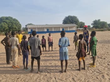 As part of the project, children play in a recreational space created to enable children to relax, play, and promote social cohesion and peaceful coexistence. Photo: Central African Republic Red Cross Society