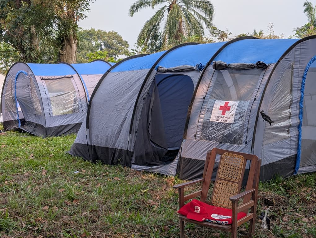 Emergency tents set up by the Red Cross of the Democratic Republic of the Congo in Kasai provide a base for volunteers responding to the Ebola outbreak.”