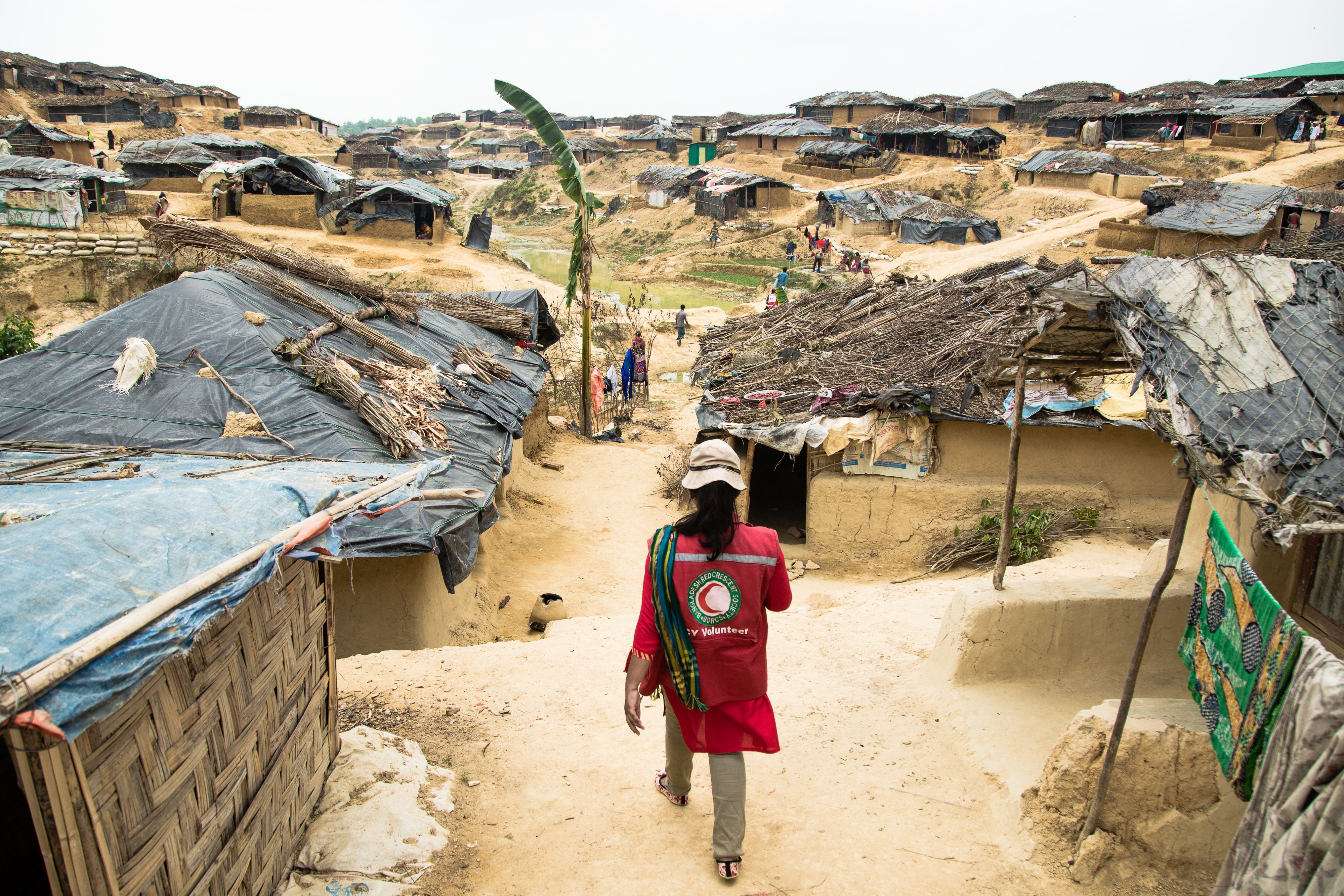 Since the inception of the camps in Cox's Bazar, Bangladesh, volunteers from the Bangladesh Red Crescent routinely go door-to-door to share vital information about available services such as the DAP centres, as well as maintaining good health and hygiene, among many other things.