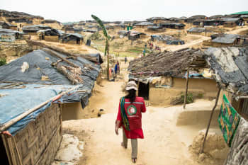 Since the inception of the camps in Cox's Bazar, Bangladesh, volunteers from the Bangladesh Red Crescent routinely go door-to-door to share vital information about available services such as the DAP centres, as well as maintaining good health and hygiene, among many other things.