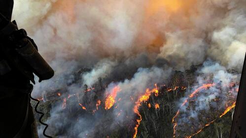 Aerial image of he Grose Valley bushfire in the Blue Mountains area of New South Wales, Australia which took place in January 2020