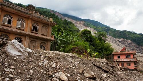 Houses in Sindhupalchowk district, Nepal destroyed by a massive landslide in 2014 