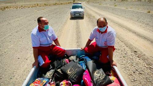 Iranian Red Crescent volunteers distribute food parcels, livelihood packages and hygiene kits to communities affected by drought. Drought in the country in 2021 and 2022 is hampering millions of people's access to water.