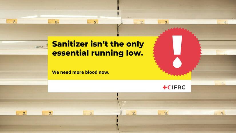 Image de la campagne #EmptyShelves de la FICR pour la Journée mondiale du don de sang en 2020 pendant la pandémie de COVID-19.