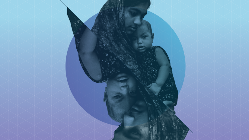 Cover image for the IFRC's "Drowning beneath the surface" report on the socioeconomic impact of the COVID-19 pandemic. The image shows a woman in Satkhira, Bangladesh holding her baby as she receives COVID-19 assistance from the Bangladesh Red Crescent in September 2021