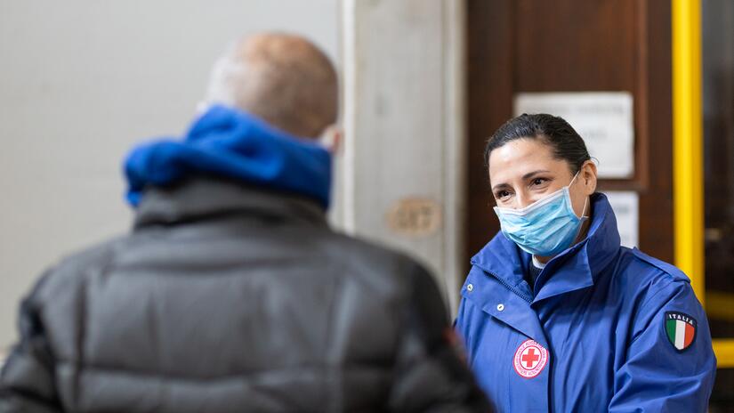 25 March 2020, Italian Red Cross voluntary nurses holding COVID-19 awareness sessions and health screening in shelters for homeless and vulnerable people
