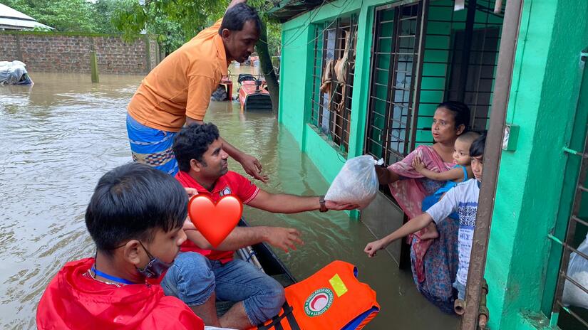 Bangladesh Red Crescent teams are distributing urgent relief to families and people affected by devastating floods