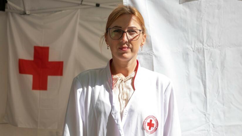 Olesya Verbovska, a pharmacist working at the Red Cross Health Centre in Uzhhorod