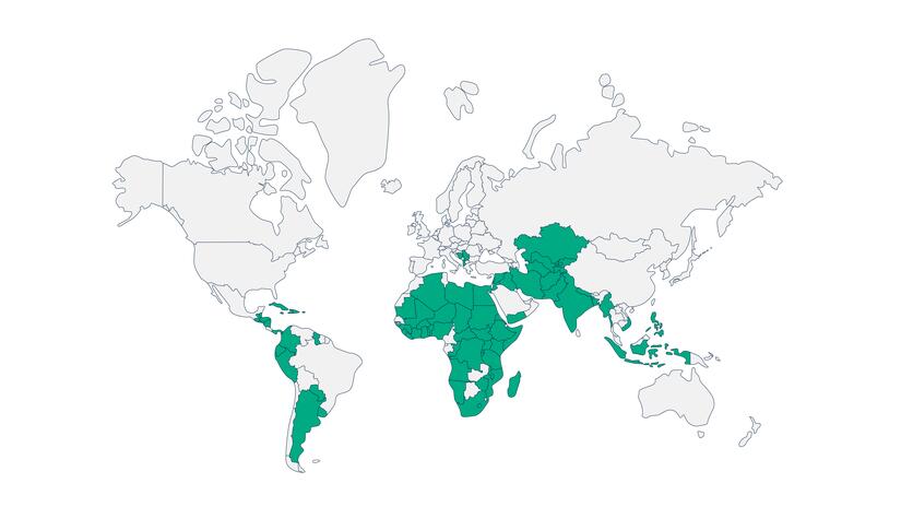 Mapa que ilustra los países objetivo de la Plataforma Mundial de Resiliencia Climática