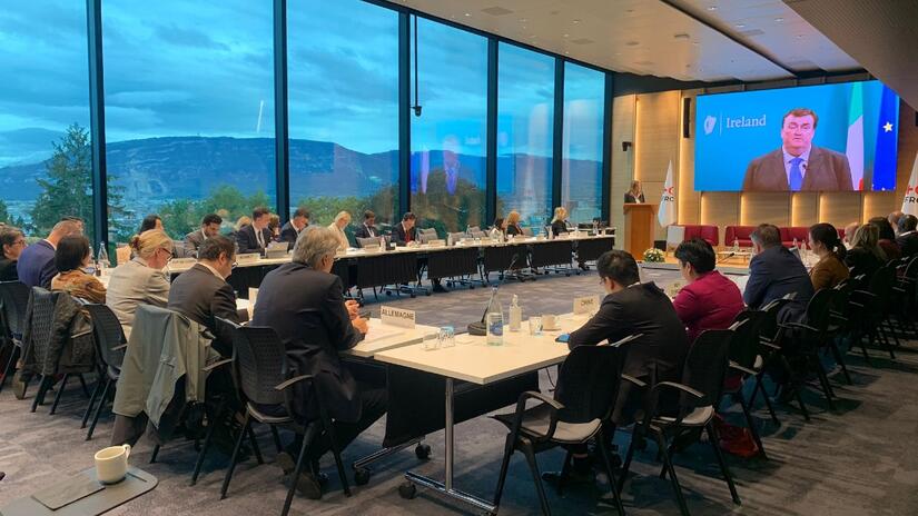 Donors from around the world attend the DREF Pledging Conference 2022 at the IFRC Headquarters, Geneva