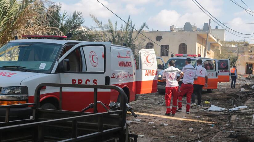 Palestine Red Crescent crews must try to reach wounded people in extremely dangerous situations and they are often blocked by damaged roads, roadblocks or other challenges.