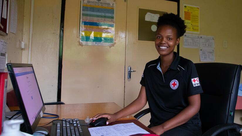 Nurse Phumlile Gina at the Silele Red Cross clinic, one of the three clinics run by the Baphalali Eswatini Red Cross. 