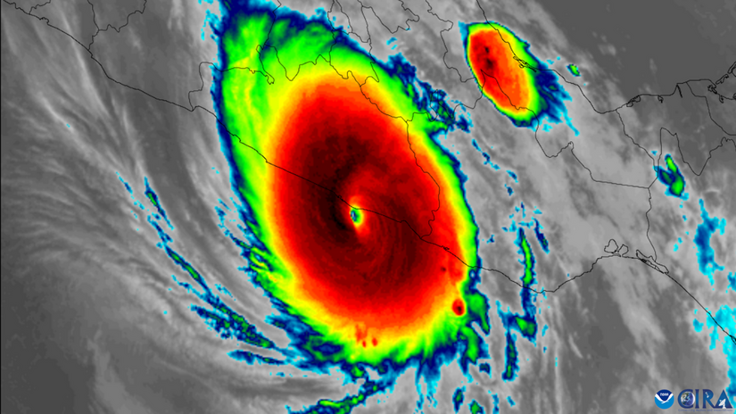 Imagen satelital del huracán Otis, que se desarrolló frente a las costas de México.