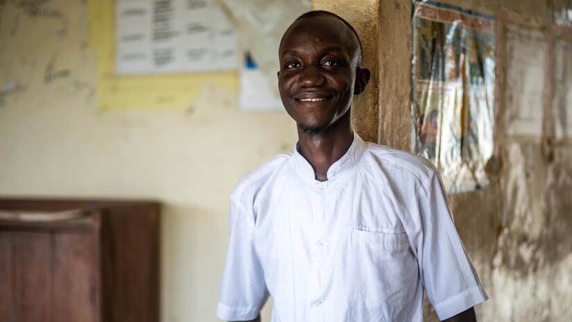 Fomba Lamin, Head of the Woroma Community Health Post, is grateful for the Sierra Leone Red Cross Society’s support in keeping his community members healthy.