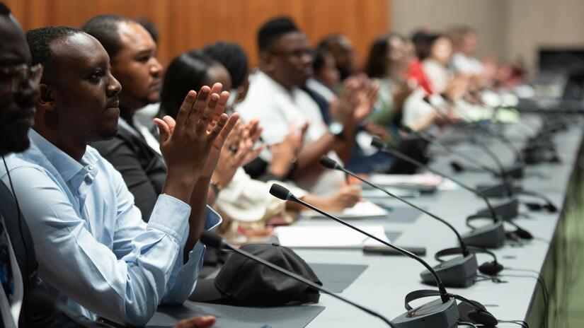 Participants in the IFRC Youth Forum listen to a panel discussion on the IFRC Youth Engagement Strategy