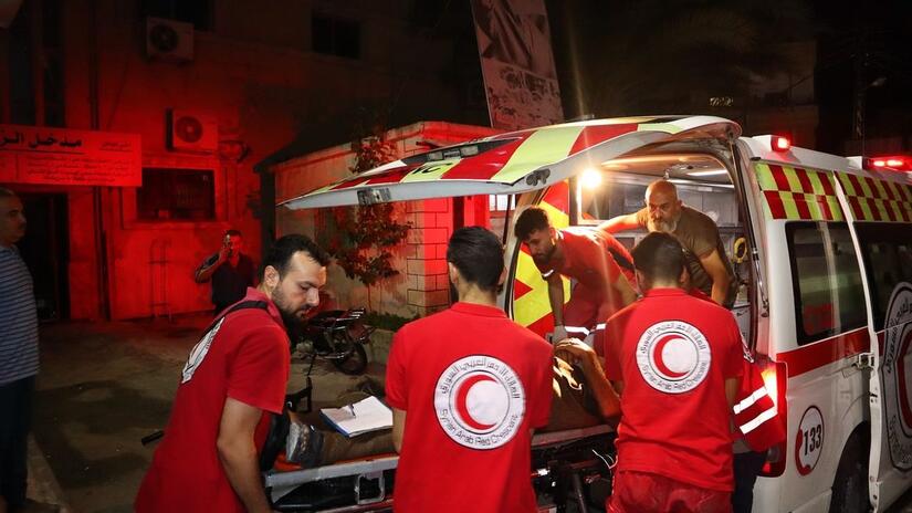 A Syrian Arab Red Crescent ambulance crew responds to an earthquake in August 2024.