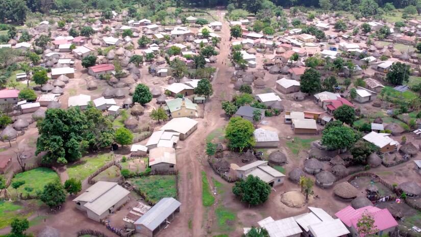 Aerial shot of Kabayaba village, Guinea, which is prone to epidemics and becomes almost completely cut off from the nearest town during the rainy season.