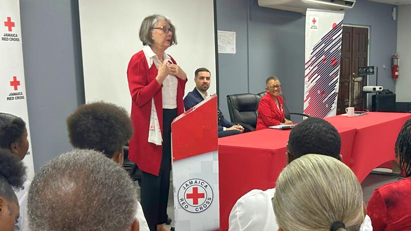 Kate Forbes, IFRC President visits Jamaica Red Cross headquarters to recognise and commend the local volunteers serving humanity.
