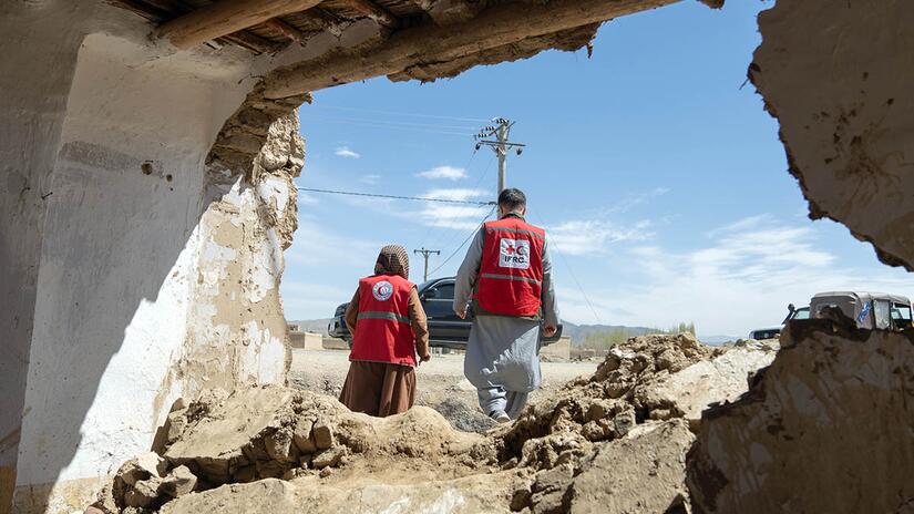 On the ground in Afghanistan: IFRC and Afghan Red Crescent teams assess severe damage left behind by March 2026 flash floods that impacted over 10,600 families.  